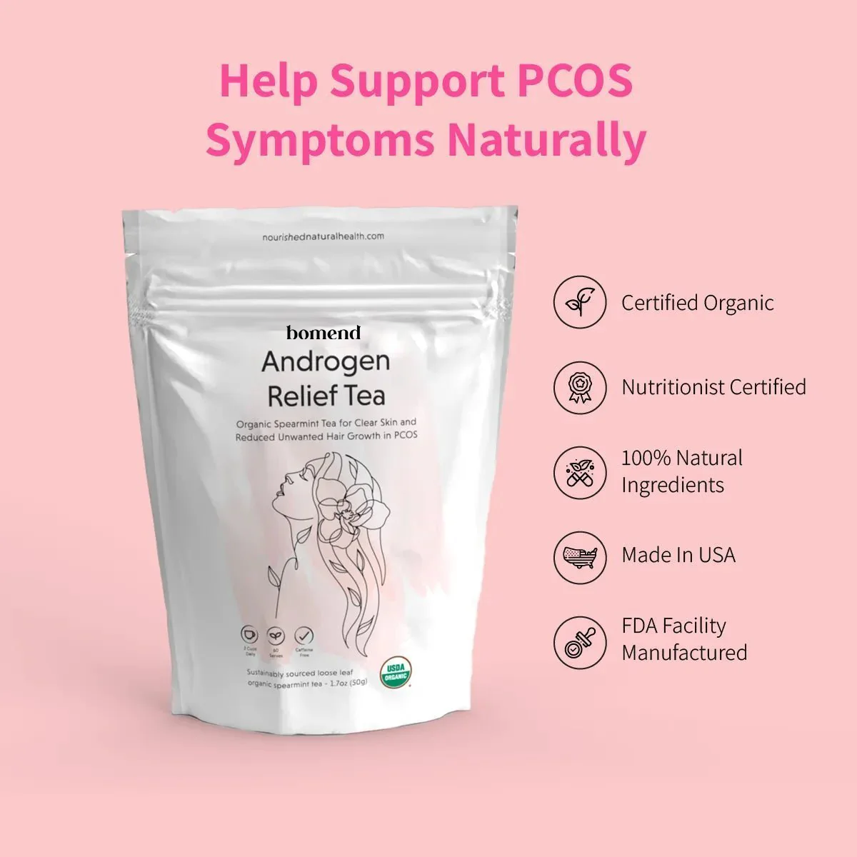 Bomend Androgen Relief Tea - 100% Certified Organic Spearmint Tea